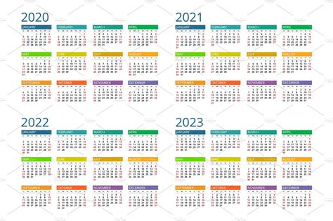 2020 2021 2022 2023 Calendar Vector Graphics ~ Creative Market