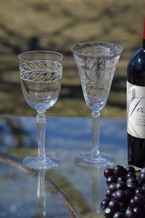 vintage etched wine glasses set of 4 set of 4 mis