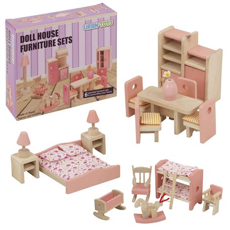 enfants en bois maison de poupees meubles sets salle de bain chambre salon cadeau jouet ebay