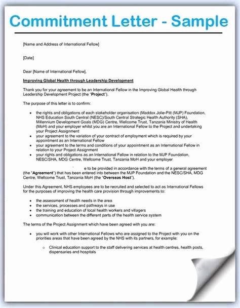letter  commitment template unique mitment agreement template