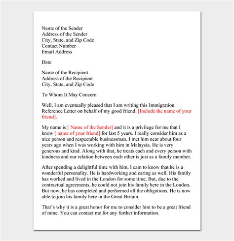 immigration support letter template