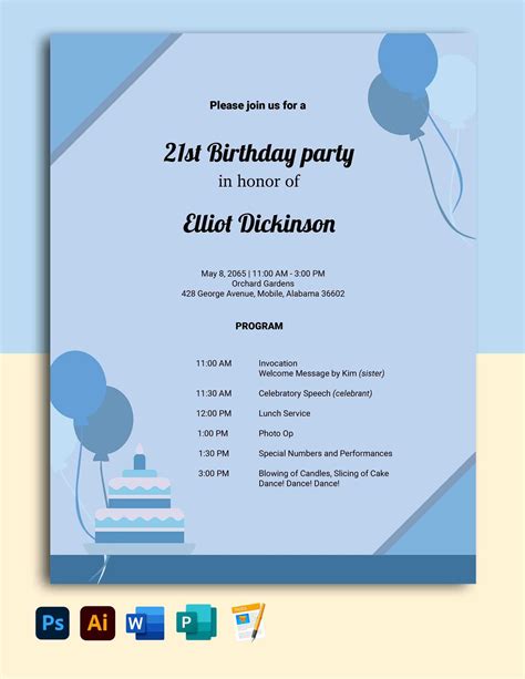 birthday party program template   word