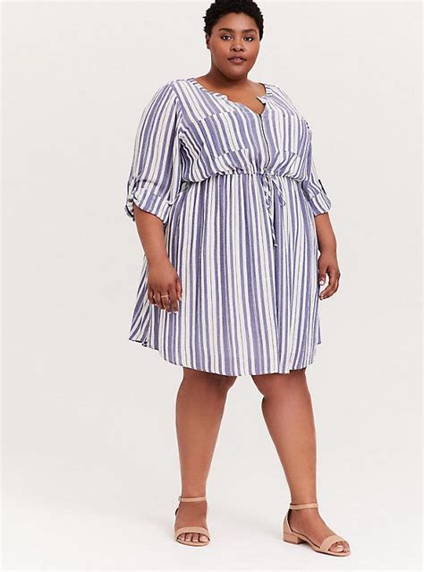 blue white stripe zip front drawstring shirt dress shirt dress striped midi dress