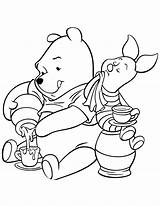 Coloring Pages Piglet Pooh Winnie Tea Kids Popular Time Coloringhome sketch template