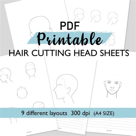 blank hair cutting head sheets  printable  size  hairdressing