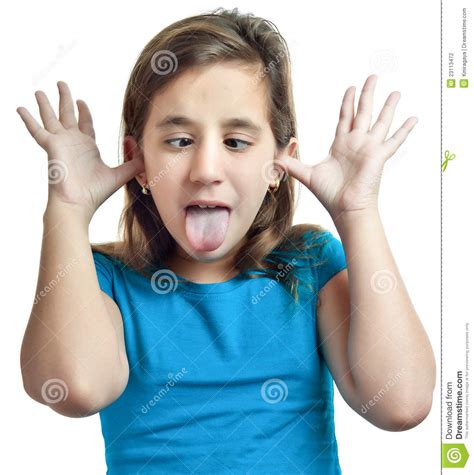 Small Girl Making A Funny Face Isolated On White Stock