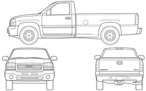 gmc sierra pickup truck blueprints  outlines
