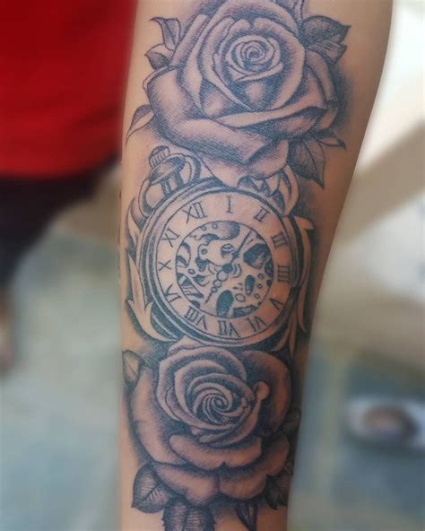 Realistic Rose And Clock Tattoo Stencil Best Tattoo I