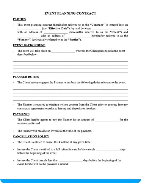 event planning contract including downloadable template