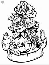 Roses Skulls Colouring Coloringhome sketch template