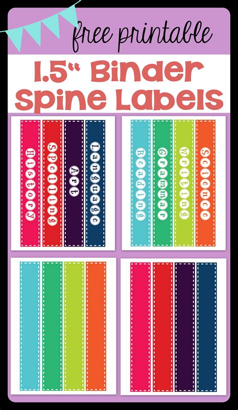 printable  binder spine labels  basic school subjects