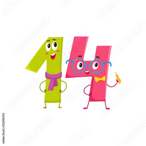 cute and funny colorful 14 number characters cartoon vector