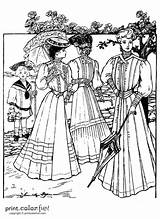 Victorian Dresses Coloring Pages 1905 Vintage Summer Fashion Color Print Adult Printables Ladies Edwardian Printable Era Women Printcolorfun Colouring Books sketch template