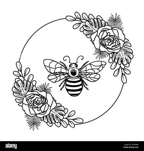 bee cut file floral wreath bee happy illustration  bee floral