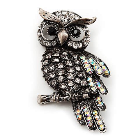 Antique Silver Crystal Owl Brooch Click On The Image