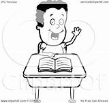 Sitting Desk Boy Smart Clipart Cartoon Coloring Student Hand Raised His Thoman Cory Outlined Vector Raising Clipground sketch template