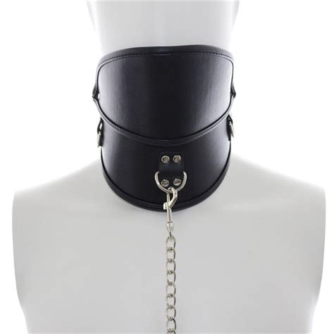 leather premium bondage padded bdsm slave neck collar with metal chain