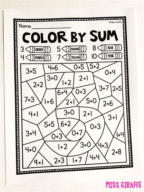 color  addition worksheets  color  number coloring sums