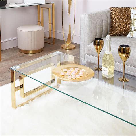 Plaza Gold Contemporary Clear Glass Lounge Coffee Table Picture