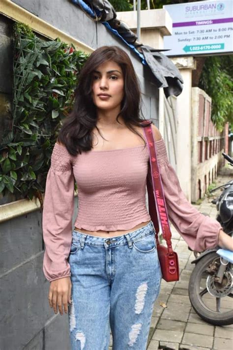 Rhea Chakraborty Spotted In A Peach Top And Ripped Jeans Outside A