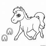 Horse Coloring Pages Baby Print Cute Cartoon Vector Kid Printable Paw Color sketch template