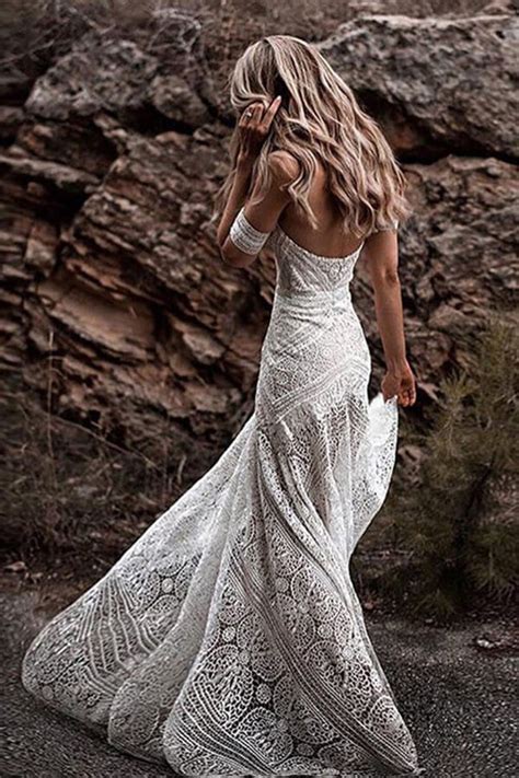 Ivory Rustic Boho Lace Sweetheart Neck Beach Wedding Dresses Bridal