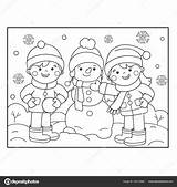 Colorear Kleurplaat Sneeuwpop Pagina Meisje Kinderen Samen Jongen Kleurboek Voor Munecos Stockillustratie sketch template