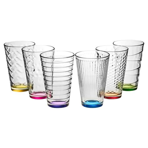 6 X 300ml Stylish Coloured Base Drinking Glasses Set Modern Design Cups