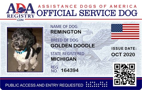 service dog registration  remington  assistance dog registry