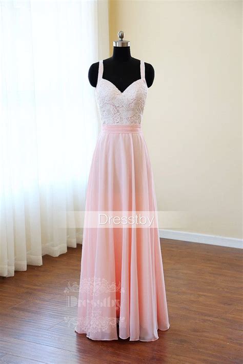 pink sweetheart neck chiffon lace long prom dress bridesmaid dress unique bridesmaid dresses