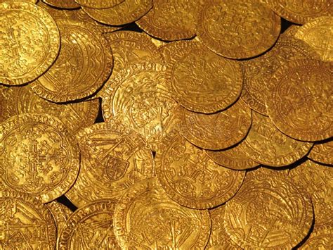 medieval gold coins treasure editorial stock photo image  heap british
