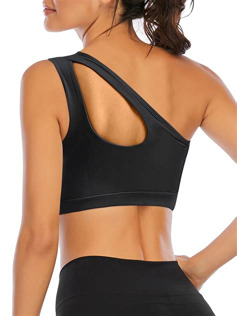 Women S One Shoulder Cut Out Tank Top Workout Padded Sports Bra Post