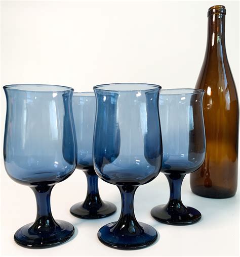 Vintage Set Of 4 Dusky Blue By Libbey Water Glasses Stemware 4