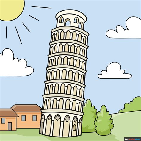 draw  leaning tower  pisa  easy drawing tutorial