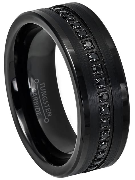 black tungsten wedding ring band  mens mm tungsten eternity ring
