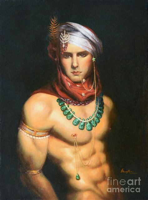 Original Classic Oil Painting Man Body Art Male Nude 068