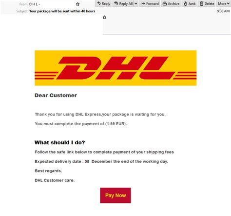 parcel delivery scam phishing email spoofing dhl hits inboxes   year