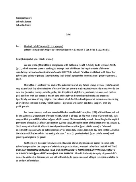 sb sample exemption letter  schools docx vaccines public health