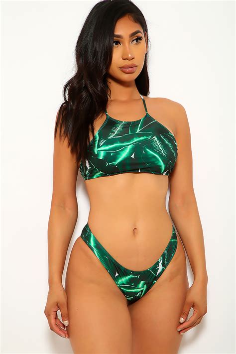 Sexy Green Two Piece Strappy Back Swim Suit Women Of Edm