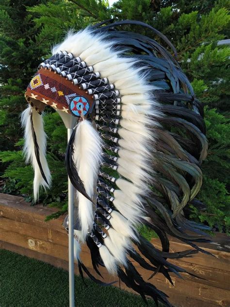 Medium Indian Headdress Replica Made With Real Natural Rooster Etsy
