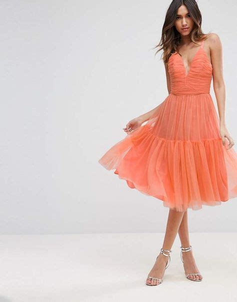 asos tulle midi prom dress  peach dress   interesting color     great outfit
