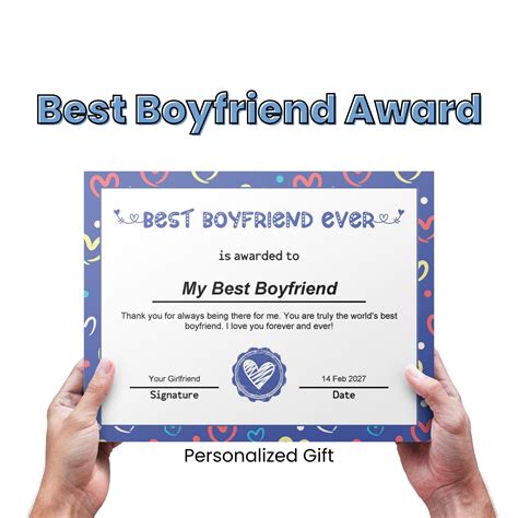 boyfriend  award certificate personalized love certificate