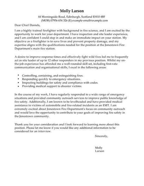firefighter cover letter template cover letter templates examples