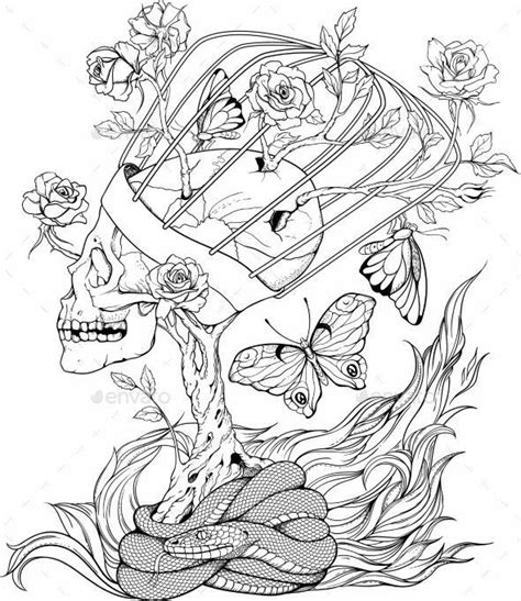 pin  jessica alderman  weird coloring pages  flowers skull