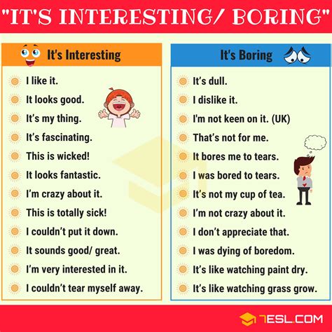 60 Other Ways To Say It S Interesting And It S Boring • 7esl