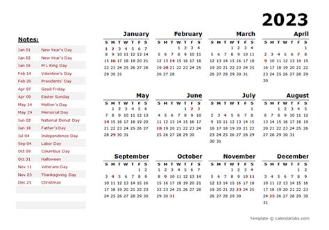 year calendar word template  holidays  printable templates