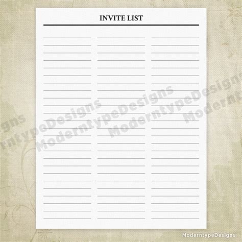 invite list printable