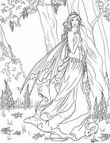 Coloring Fairy Pages Printable Adult Colouring Female Print Adults Color Sheets Forest Book Drawing Intricate Leprechaun Advanced Books Fantasy Grayscale sketch template