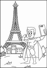 Coloring Selfie Superboy Eiffel Tower Taking Scene Pages sketch template