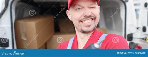 Master Repairman Holding Electric Drill In His Hands Near Car Stock